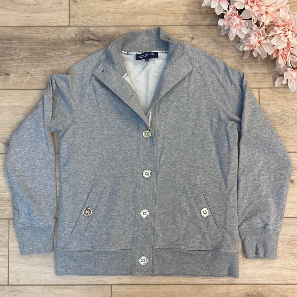 Jones NY Mock Neck Button Front Sweatshirt Jacket‎ Casual Outerwear Lightweight